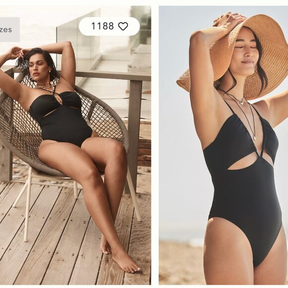 New Anthropologie Maeve Strappy Ruched One Piece Swimsuit Plus Size 1X - Picture 4 of 6